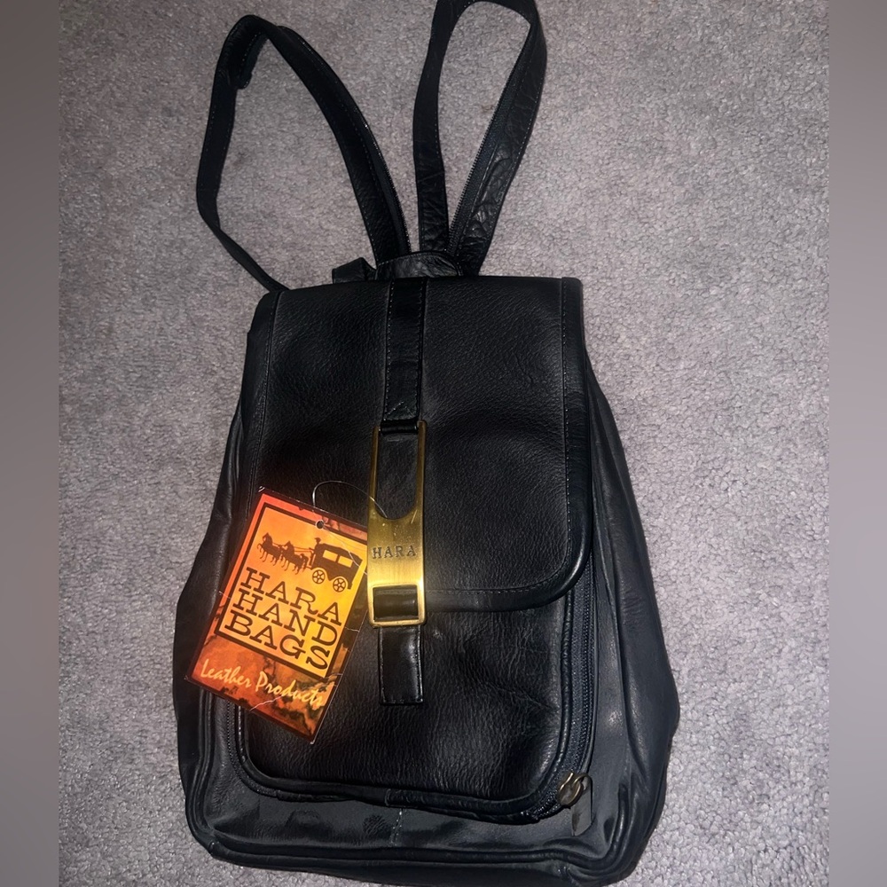 Mini Black Leather Backpack
